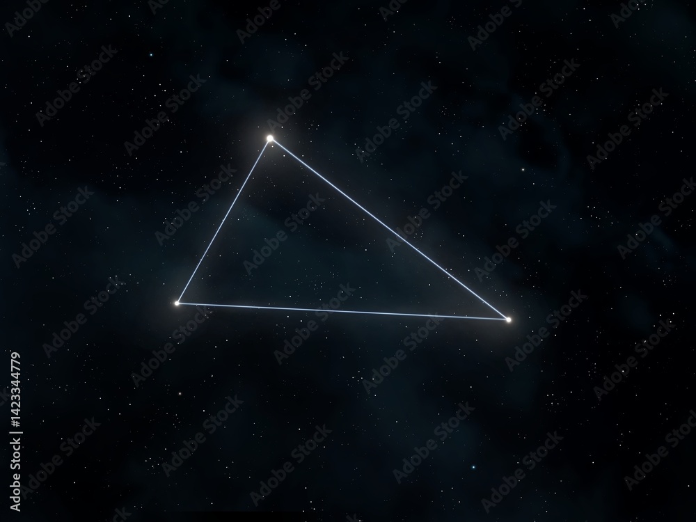 Triangle constellation in the night sky. Glowing stars connected by lines in space. Astrological image.