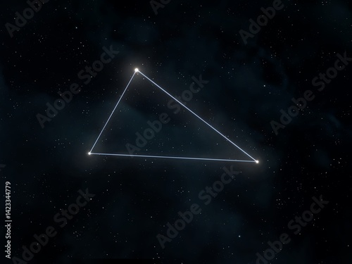 Obraz na płótnie Triangle constellation in the night sky. Glowing stars connected by lines in space. Astrological image. w salonie