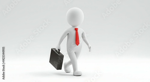 3d White Figure Walking with Briefcase Representing Business and Career Success