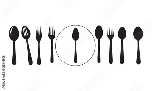 Set of silverware with fork spoon and knife isolated on white background