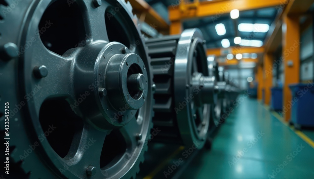 Fototapeta premium Close-up shot of intricate mechanical components in a industrial setting, blueprint style, machine components