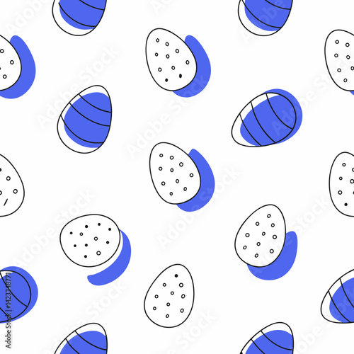 Kid Easter Theme Seamless Pattern of decorated eggs in blue and white colors, perfect for festive designs and cheerful decorations. Isolate on white background, commercial use