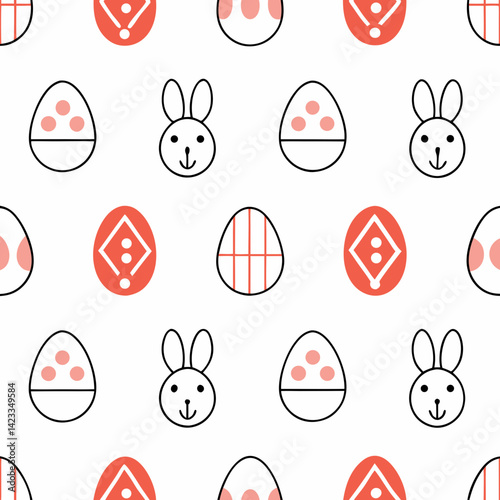 Kid Seamless Pattern Easter Theme, Colorful geometric Easter egg and bunny icons create cheerful seamless pattern, perfect for festive designs. Isolate on white background, commercial use