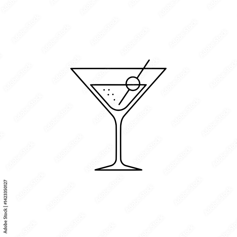 Minimalistic olive martini cocktail icon representing the concepts of drinks and entertainment Minimalistic olive martini cocktail icon representing the concepts of drinks and entertainment