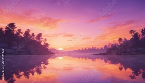 Dreamy sunset, orange and purple watercolor wash,  gradient,  vibrant