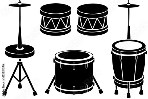 set of drum silhouette vector illustration