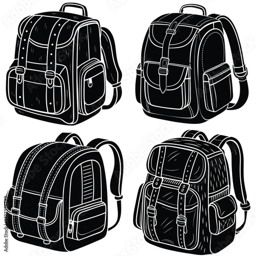 Black travel backpack with zipper and handle isolated on white background