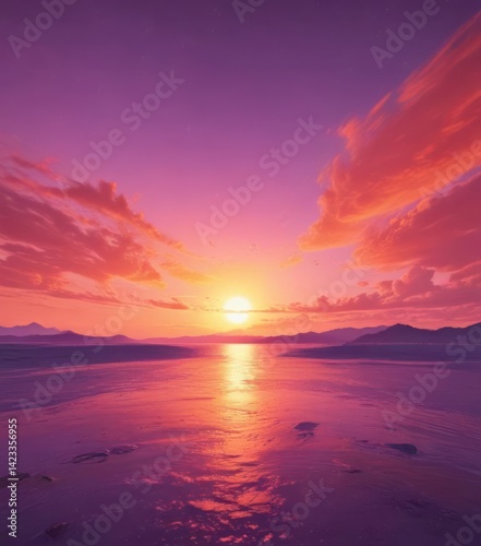Fiery sunset, vibrant orange, pink, purple hues paint the horizon , image, heavenly, sunset