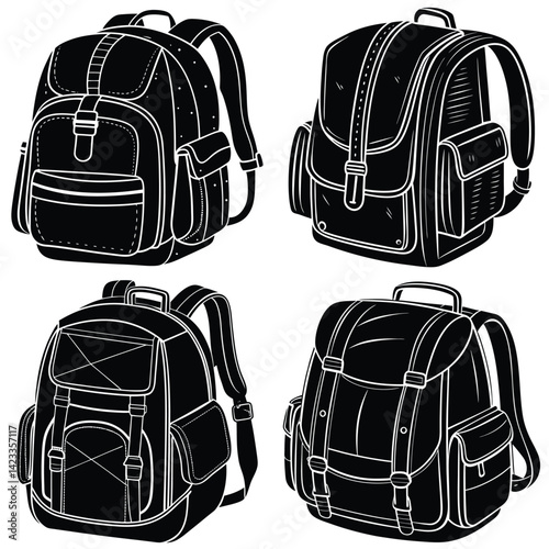 Black travel backpack with zipper and handle isolated on white background