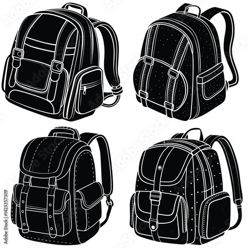 Black travel backpack with zipper and handle isolated on white background