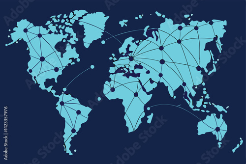 Digital World Map Illustration Global Connectivity & Network Visualization