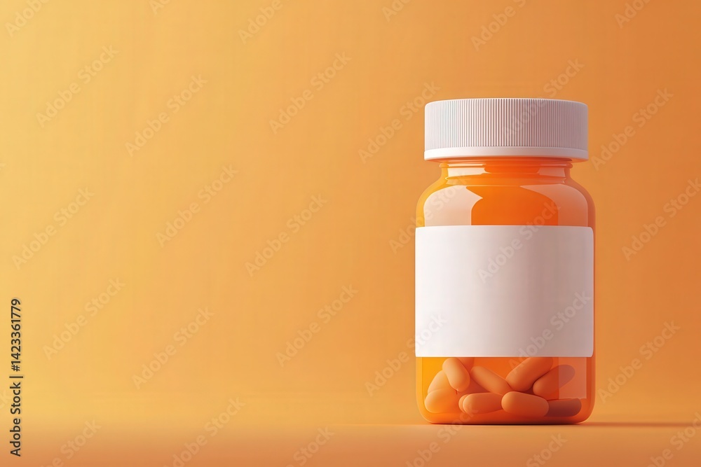 Orange medicine bottle with blank label. Orange medicine bottle with blank label.