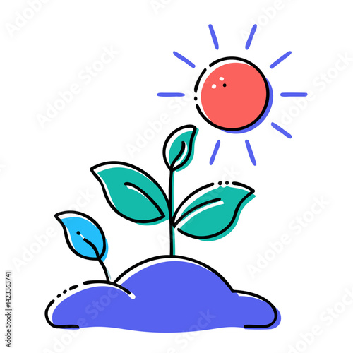 Sunlight Over Growing Seedlings in Minimalist Illustration  