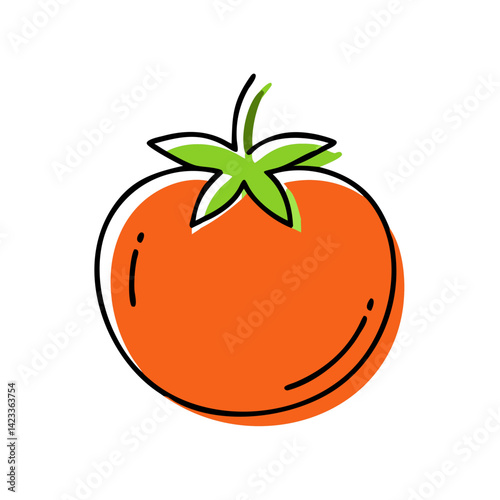 Simple Tomato Icon with Stem and Leaf  