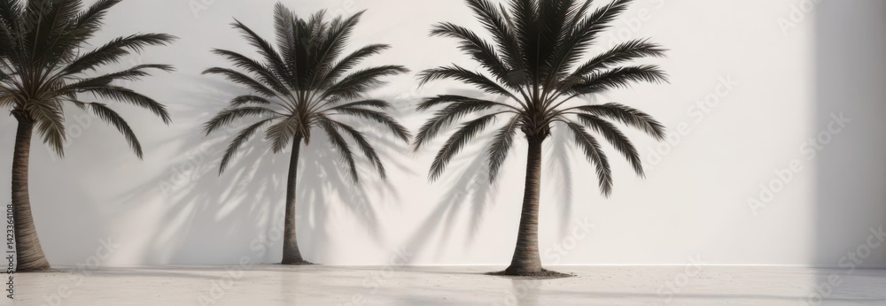Intricate palm tree shadow, sharp contrast against pristine white wall , clean background, vibrant, nature Intricate palm tree shadow, sharp contrast against pristine white wall , clean background, vibrant, nature