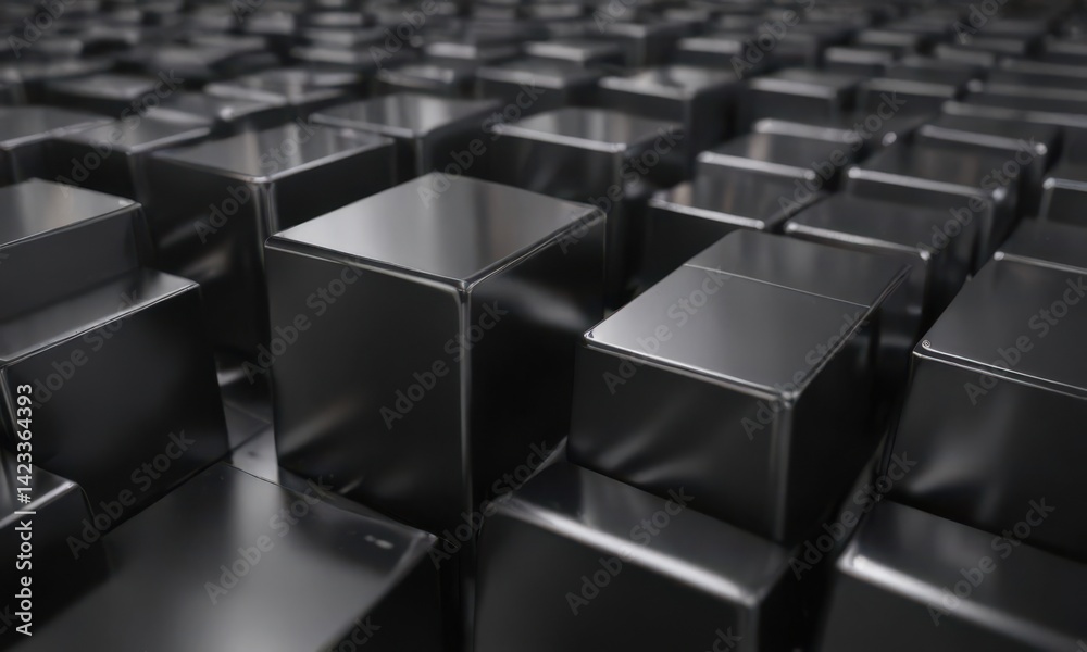 Obraz premium Highly polished black aluminum, reflecting industrial environment, industry, chrome, design element