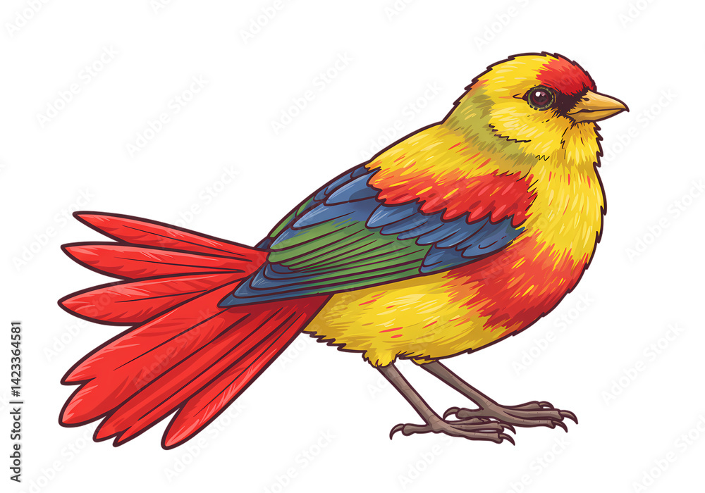 Fototapeta premium Vibrant Colorful Bird Illustration: Stunning Avian Artwork on Transparent background