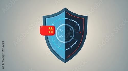 Free Download Cybersecurity is represented by a shield in a flat design from a top view, depicted as a cyber defense cartoon drawing with a Split-complementary color scheme - GFXLoad