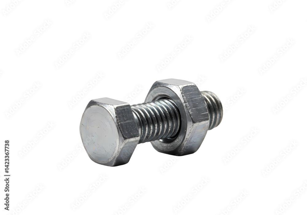 High-Quality Hex Bolt and Nut: Close-up Stock Photo on Transparent background High-Quality Hex Bolt and Nut: Close-up Stock Photo on Transparent background