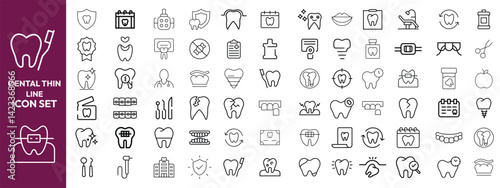 Dental thin line icons set. Tooth icon. Dentist, Dental, Tooth editable stroke icons collection. Vector illustration