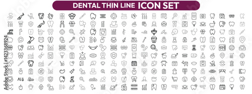 Dental thin line icons set. Tooth icon. Dentist, Dental, Tooth editable stroke icons collection. Vector illustration