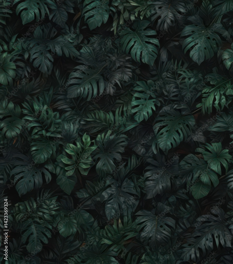 Intricate dark green & black tropical leaves, abstract pattern , visual, wallpaper Intricate dark green & black tropical leaves, abstract pattern , visual, wallpaper