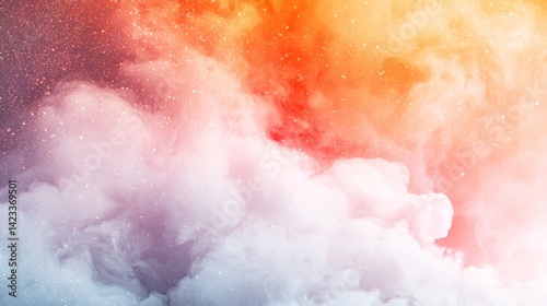 Fantasy Clouds with Sparkles in Vibrant Gradient of Orange and Pink Creating a Dreamy Atmosphere