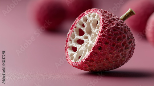  Lychee Revelation: The vibrant lychee, its textured skin and the exquisite interior revealing the delicate and juicy flesh.