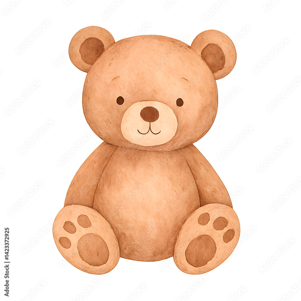 Fototapeta premium Teddy bear illustration isolated on transparent background. Watercolor, cartoon illustration. Ideal for printing, art print, greeting card, designs,&nbsp;etc. Illustration for kids