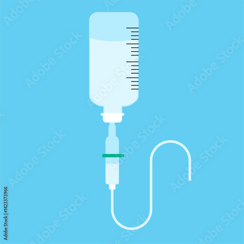 Graphic icon of an IV and IV tubing delivering medication in the medical 
field. Flat vector illustration. 