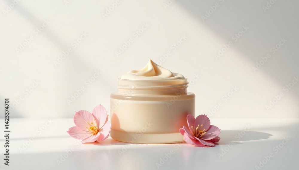 Luxurious cream jar on white, minimalist aesthetic, elegant, glossy, treatment Luxurious cream jar on white, minimalist aesthetic, elegant, glossy, treatment