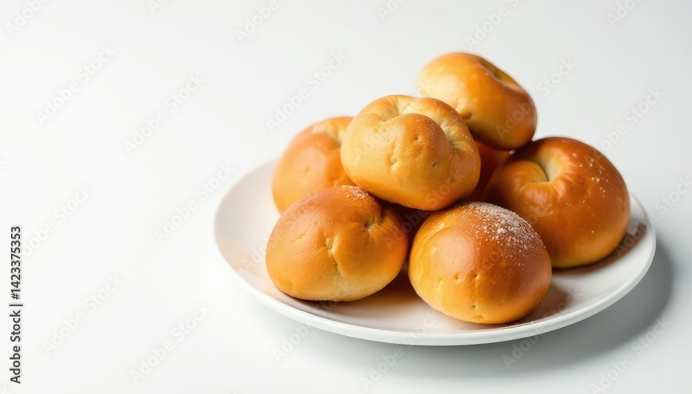 A plate of freshly baked bread on a white background, high resolution, bread, food A plate of freshly baked bread on a white background, high resolution, bread, food