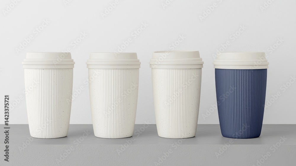 custom made wallpaper toronto digitalFour disposable coffee cups, three plain white and one dark navy blue
