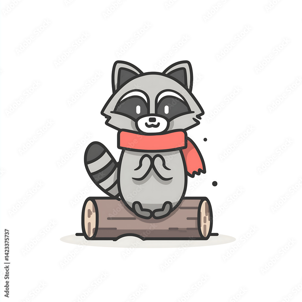 Obraz premium cartoon raccoon wearing a small red scarf