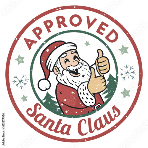 Santa Claus giving thumbs up in festive stamp design  