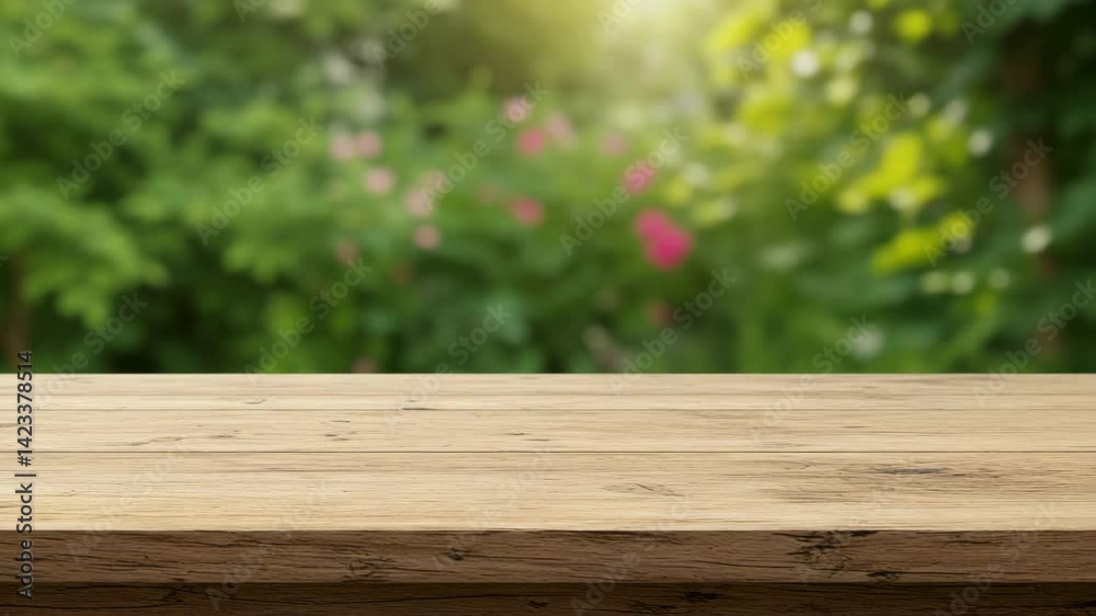 Wooden Table: A rustic wooden table provides an inviting foreground against a soft-focus backdrop of vibrant greenery, capturing the essence of nature's tranquility. Wooden Table: A rustic wooden table provides an inviting foreground against a soft-focus backdrop of vibrant greenery, capturing the essence of nature's tranquility.