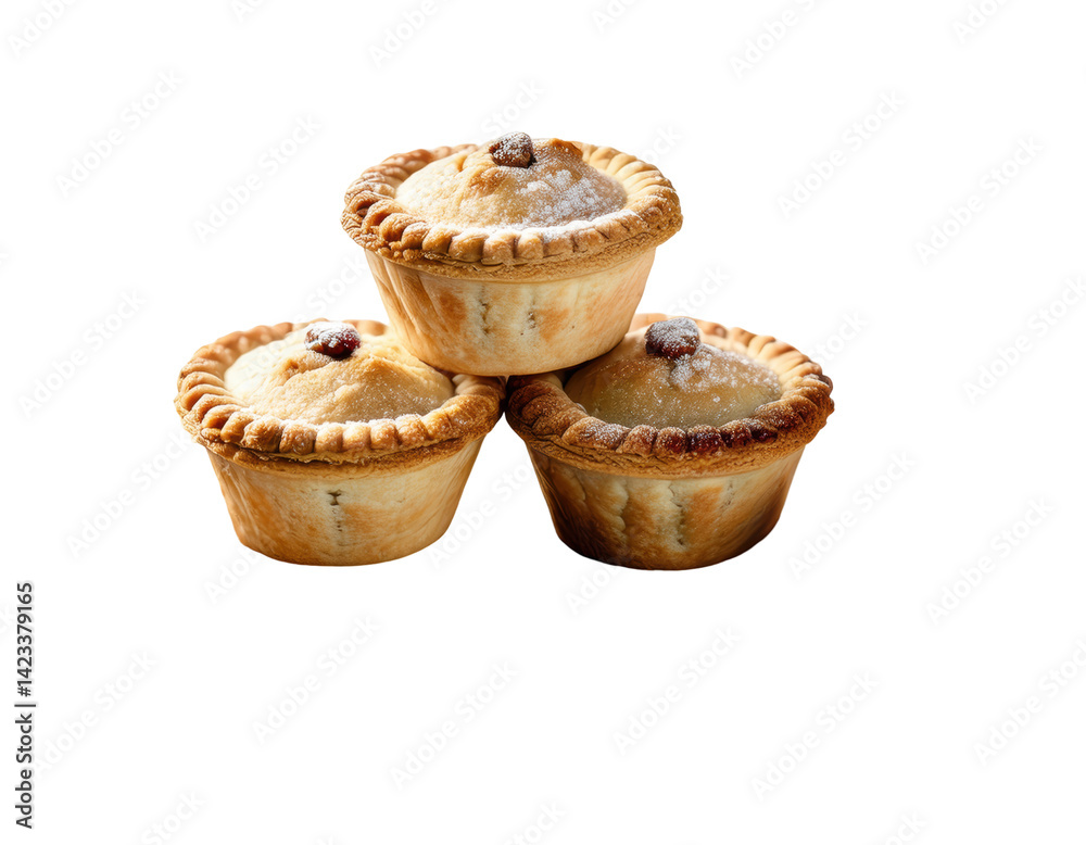 Three Delicious Mini Pies Stacked on Each Other in a Rustic Setting on transparent background Three Delicious Mini Pies Stacked on Each Other in a Rustic Setting on transparent background