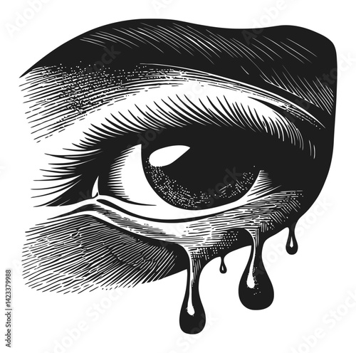 Detailed Close-up of Eye with Ink Dripping Artistic Style