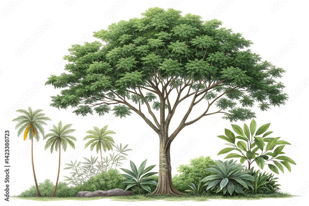 Fototapeta premium A tall ashoka tree. Polyalthia longifolia green plant isolated. The Mast tree. Monoon longifolium. Png transparency