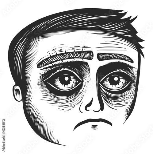 Expressive Face Illustration Featuring Distinctive Linocut Style