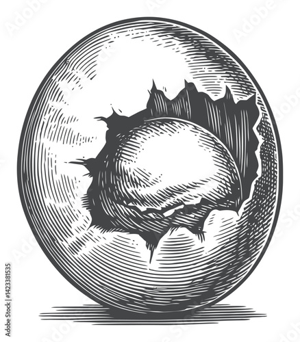 Egg with Cracked Shell and Intricate Engraved Details