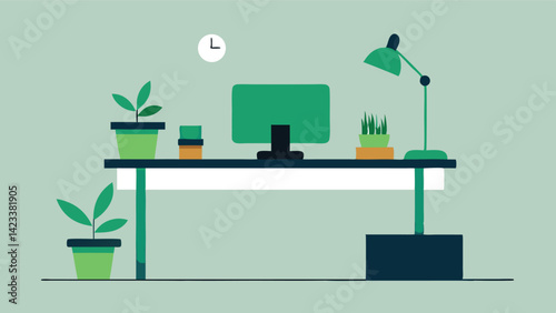 Sleek Modern Desk Setup With Greenery In Minimalist Style