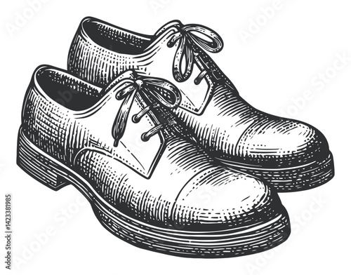 Vintage Engraving of Classic Dress Shoes with Detailed Style