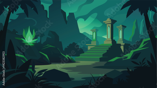 Jungle Ruins With Cursed Energy Glowing Faintly