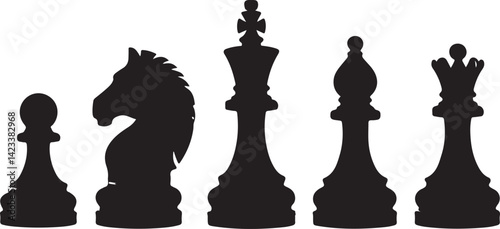 Classic Chess Pieces Silhouette Vector Illustration for Strategy Games