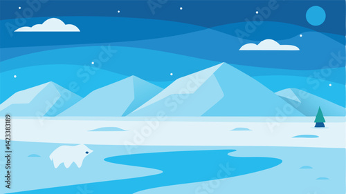 Icy Tundra With Polar Bears In The Distance