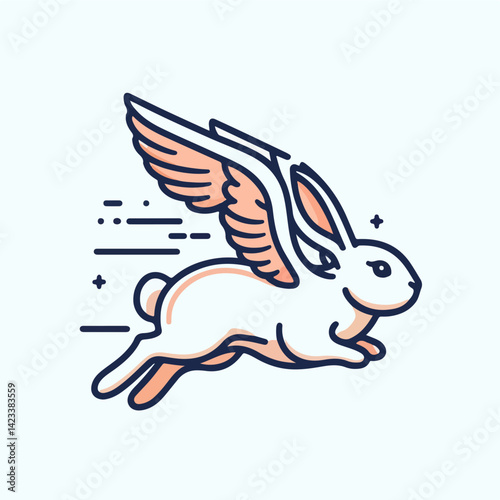 Whimsical Hare: A delightful illustration of a hare with delicate wings, gracefully soaring across a clean, ethereal background.