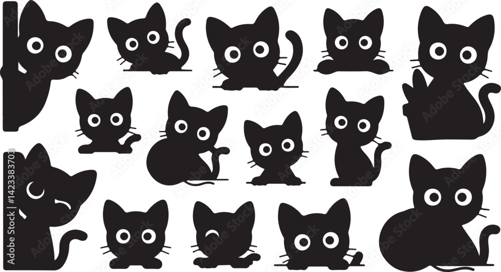 Obraz premium Cute and Playful Cat Silhouettes Vector Art Collection