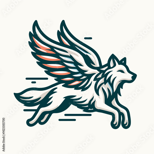 Mystical Winged Wolf Icon: A majestic winged wolf, embodying freedom and strength, soars gracefully against a serene backdrop. Evoking a sense of wonder and fantasy