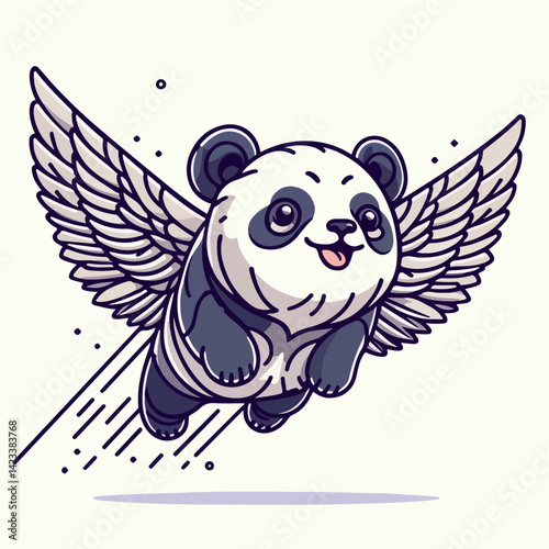 Dreamy Panda Flight: A cheerful, animated panda with angelic wings soars through the air, exuding joy and boundless freedom.